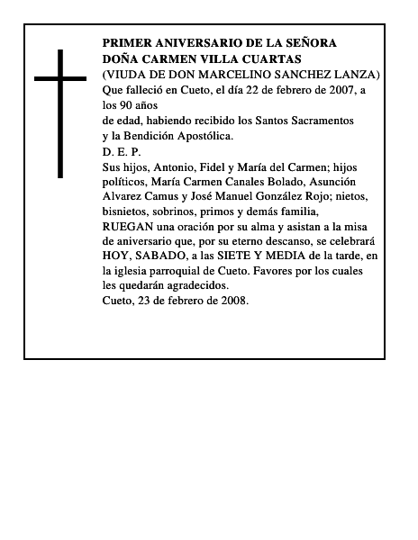DOÑA CARMEN VILLA CUARTAS
