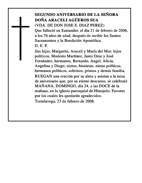 DOÑA ARACELI AGÜEROS SUA