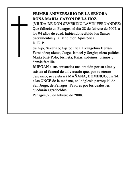 DOÑA MARIA CAYON DE LA HOZ