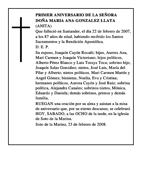 DOÑA MARIA ANA GONZALEZ LLATA
