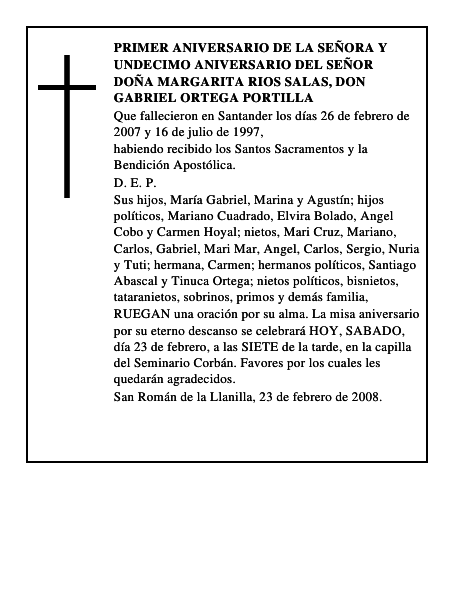DOÑA MARGARITA RIOS SALAS, DON GABRIEL ORTEGA PORTILLA