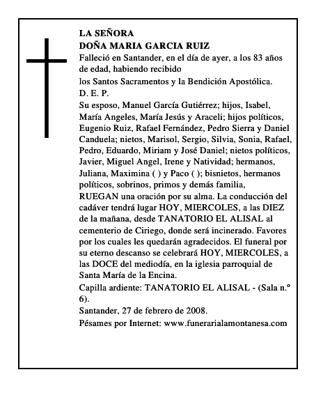 DOÑA MARIA GARCIA RUIZ