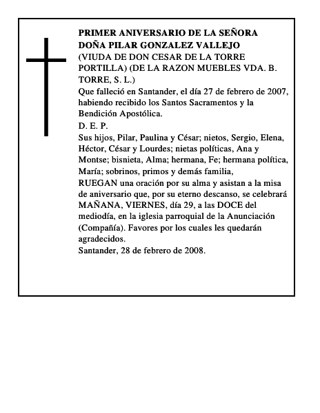 DOÑA PILAR GONZALEZ VALLEJO