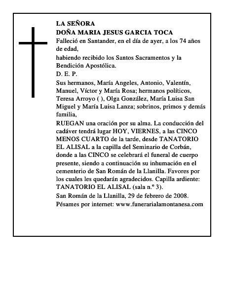 DOÑA MARIA JESUS GARCIA TOCA