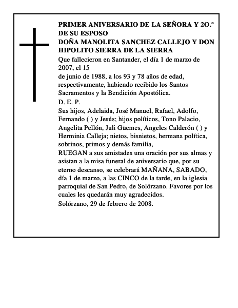 DOÑA MANOLITA SANCHEZ CALLEJO y DON HIPOLITO SIERRA DE LA SIERRA