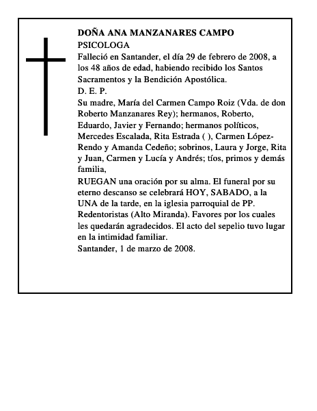 DOÑA ANA MANZANARES CAMPO