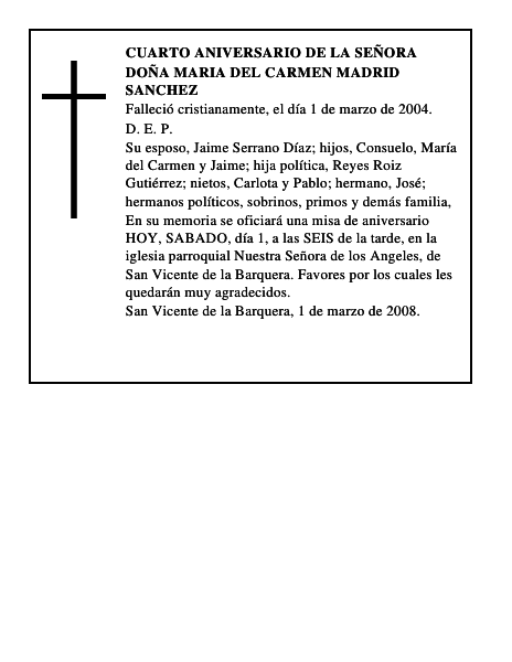 DOÑA MARIA DEL CARMEN MADRID SANCHEZ