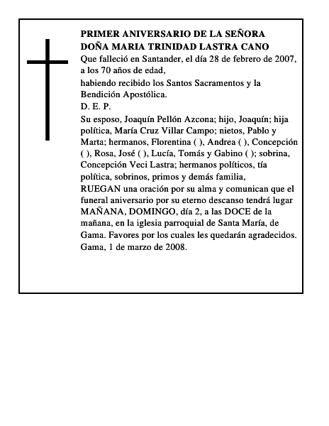 DOÑA MARIA TRINIDAD LASTRA CANO