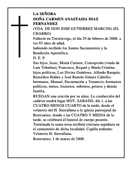 DOÑA CARMEN ANASTASIA DIAZ FERNANDEZ