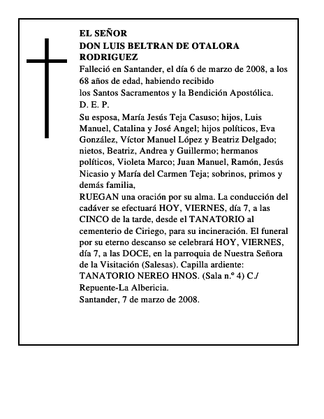 DON LUIS BELTRAN DE OTALORA RODRIGUEZ