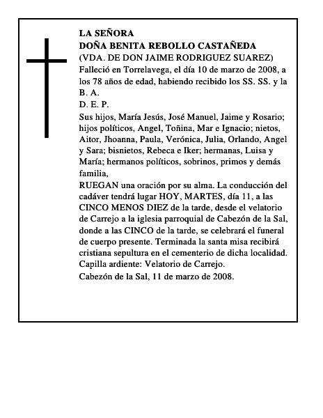 DOÑA BENITA REBOLLO CASTAÑEDA