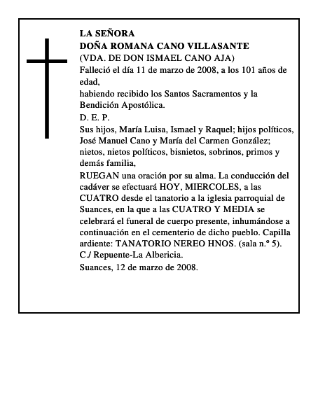 DOÑA ROMANA CANO VILLASANTE