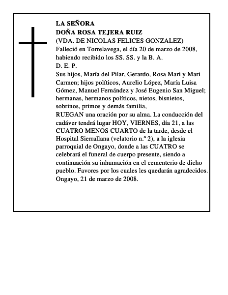 DOÑA ROSA TEJERA RUIZ