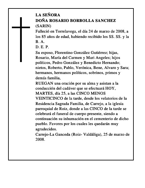 DOÑA ROSARIO BORBOLLA SANCHEZ