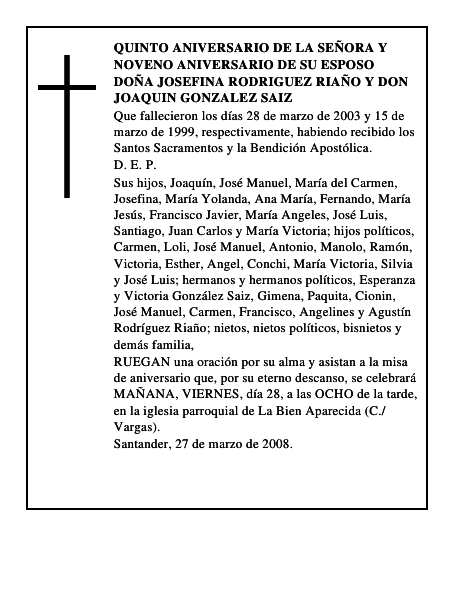 DOÑA JOSEFINA RODRIGUEZ RIAÑO y DON JOAQUIN GONZALEZ SAIZ