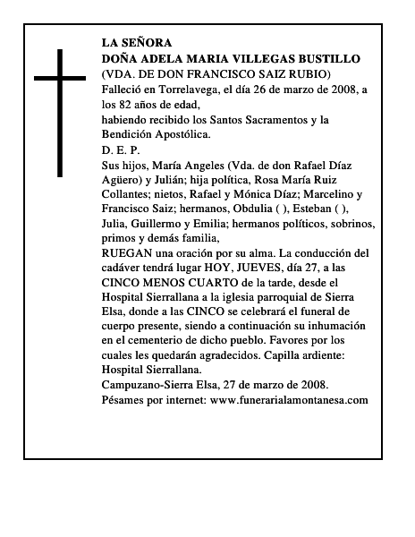 DOÑA ADELA MARIA VILLEGAS BUSTILLO