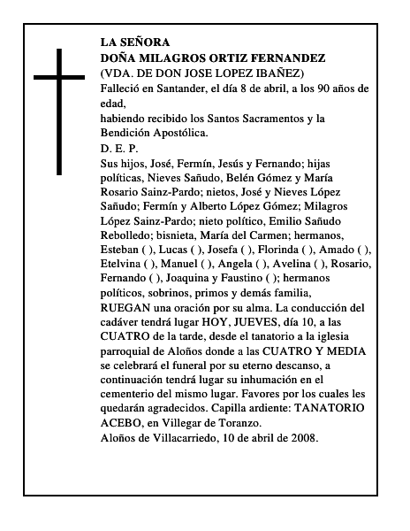 DOÑA MILAGROS ORTIZ FERNANDEZ