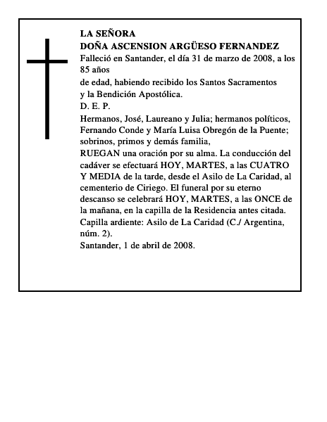 DOÑA ASCENSION ARGÜESO FERNANDEZ