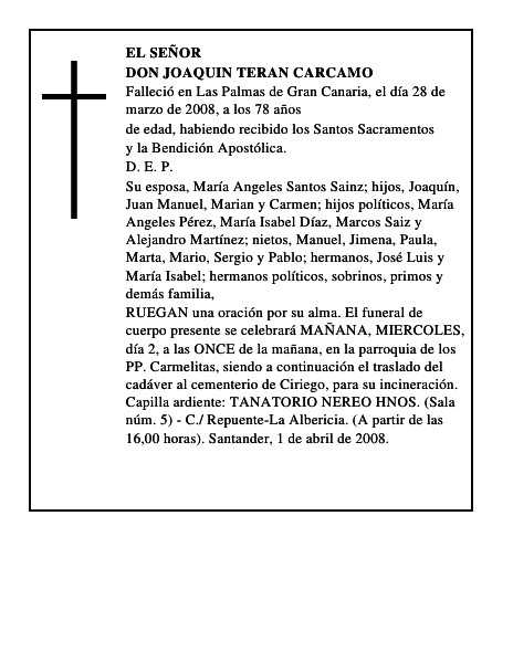 DON JOAQUIN TERAN CARCAMO