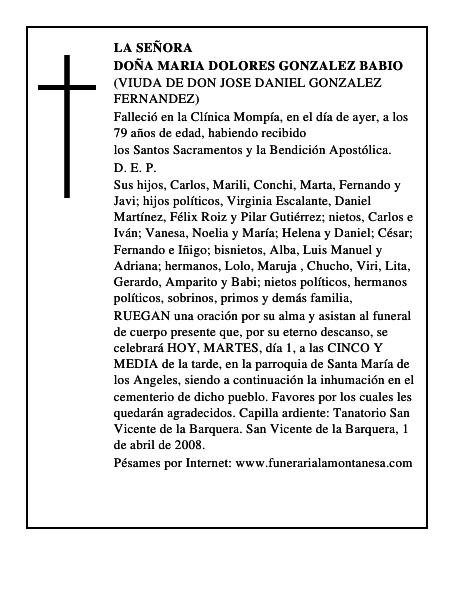 DOÑA MARIA DOLORES GONZALEZ BABIO