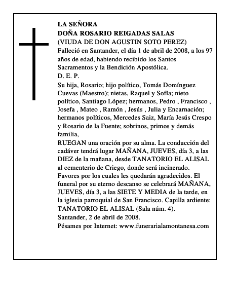 DOÑA ROSARIO REIGADAS SALAS