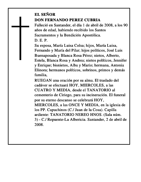 DON FERNANDO PEREZ CUBRIA