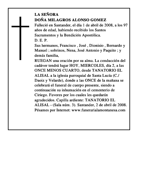 DOÑA MILAGROS ALONSO GOMEZ