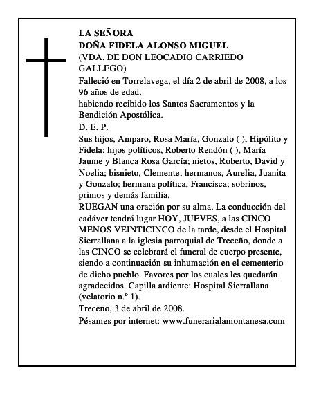 DOÑA FIDELA ALONSO MIGUEL