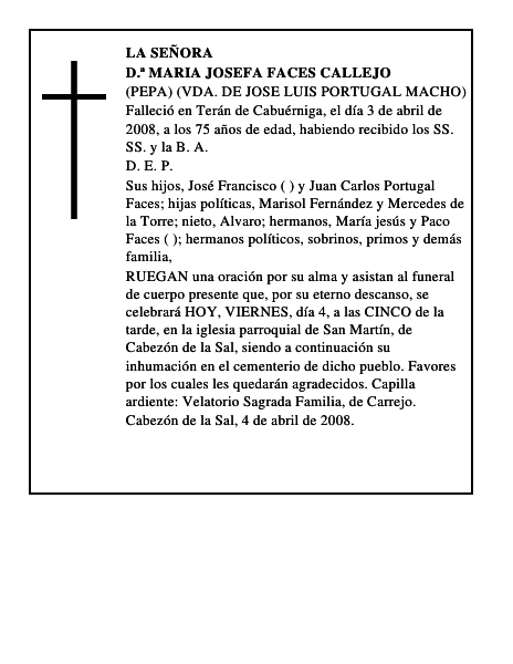 D.ª MARIA JOSEFA FACES CALLEJO