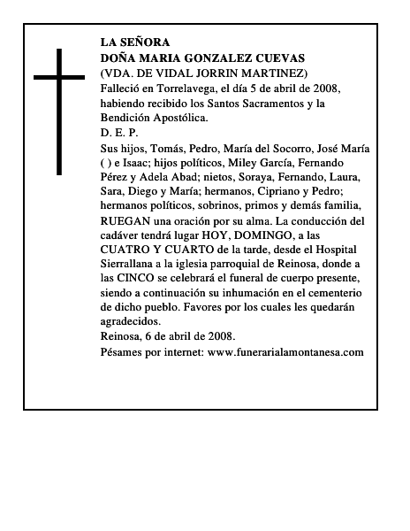 DOÑA MARIA GONZALEZ CUEVAS