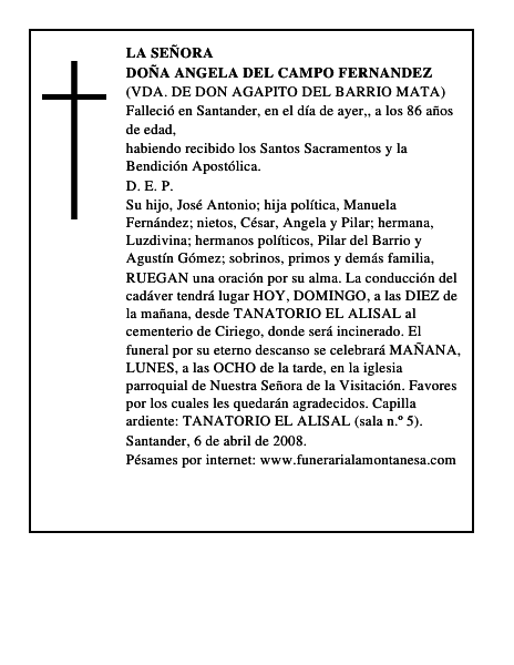 DOÑA ANGELA DEL CAMPO FERNANDEZ