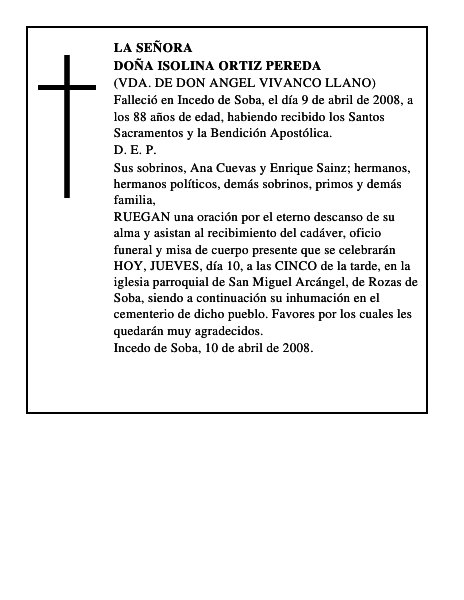 DOÑA ISOLINA ORTIZ PEREDA