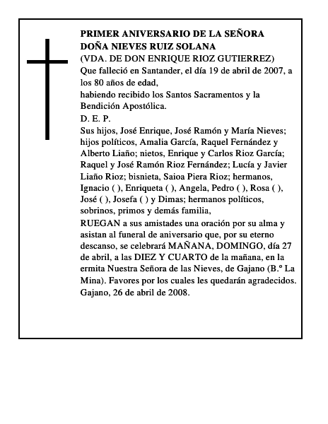 DOÑA NIEVES RUIZ SOLANA