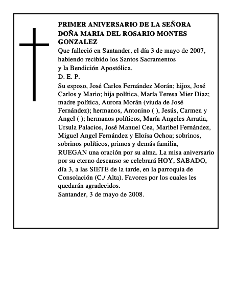 DOÑA MARIA DEL ROSARIO MONTES GONZALEZ