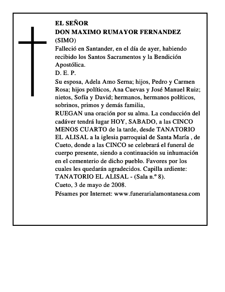 DON MAXIMO RUMAYOR FERNANDEZ