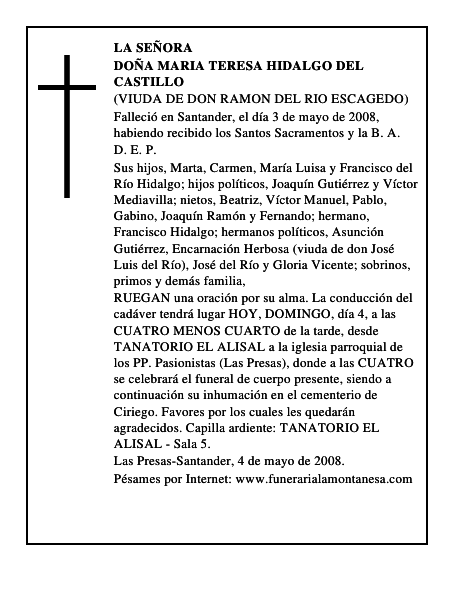 DOÑA MARIA TERESA HIDALGO DEL CASTILLO