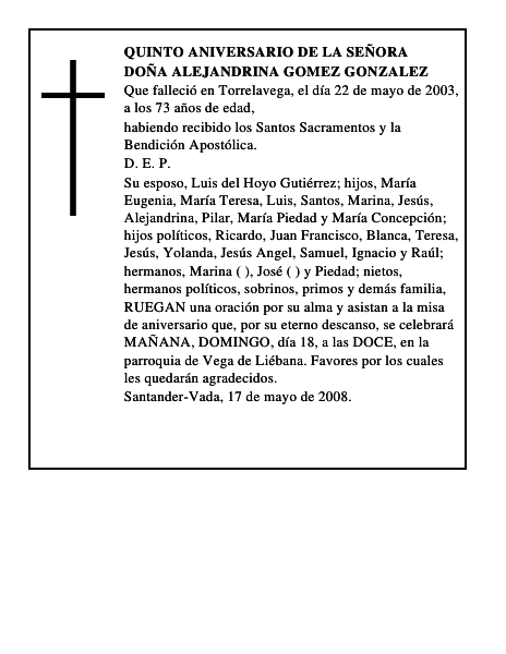 DOÑA ALEJANDRINA GOMEZ GONZALEZ