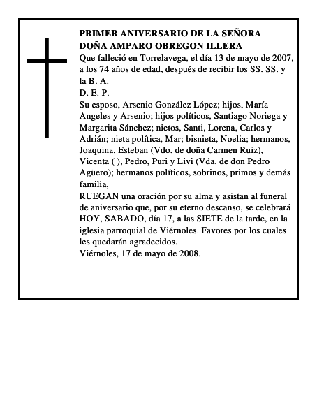 DOÑA AMPARO OBREGON ILLERA