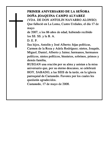 DOÑA JOAQUINA CAMPO ALVAREZ