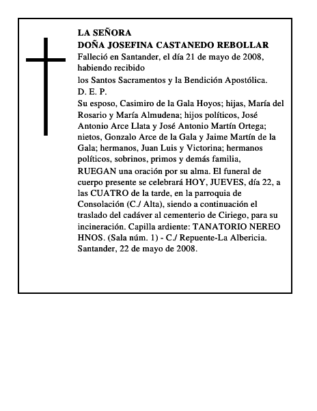 DOÑA JOSEFINA CASTANEDO REBOLLAR