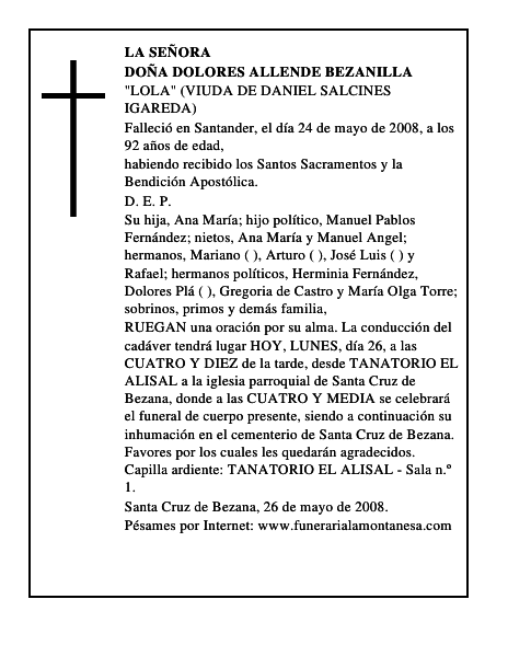 DOÑA DOLORES ALLENDE BEZANILLA
