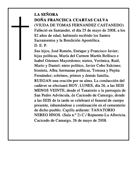 DOÑA FRANCISCA CUARTAS CALVA