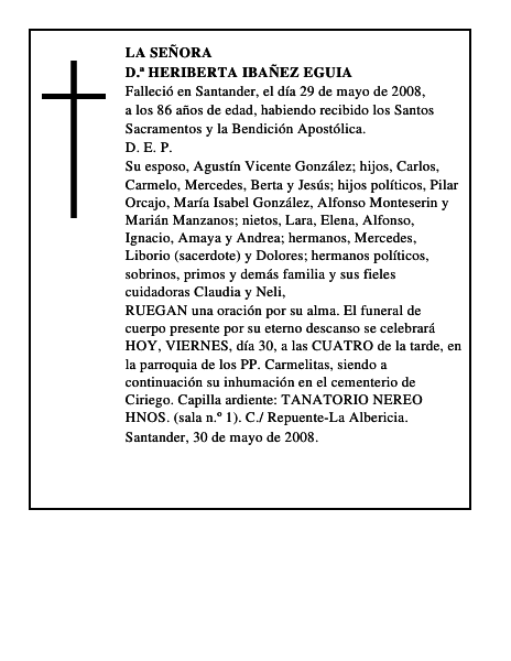 D.ª HERIBERTA IBAÑEZ EGUIA