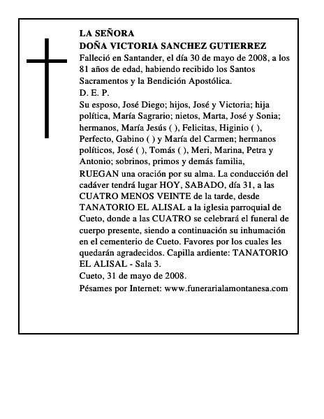 DOÑA VICTORIA SANCHEZ GUTIERREZ