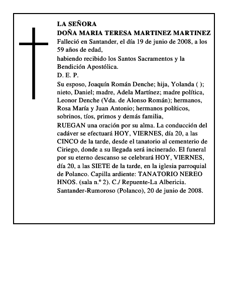DOÑA MARIA TERESA MARTINEZ MARTINEZ