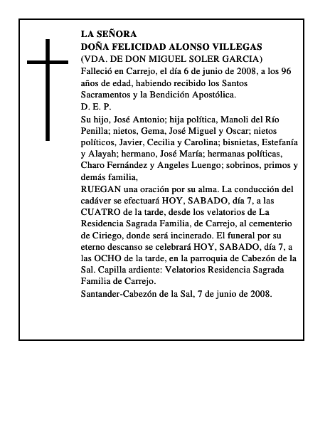 DOÑA FELICIDAD ALONSO VILLEGAS