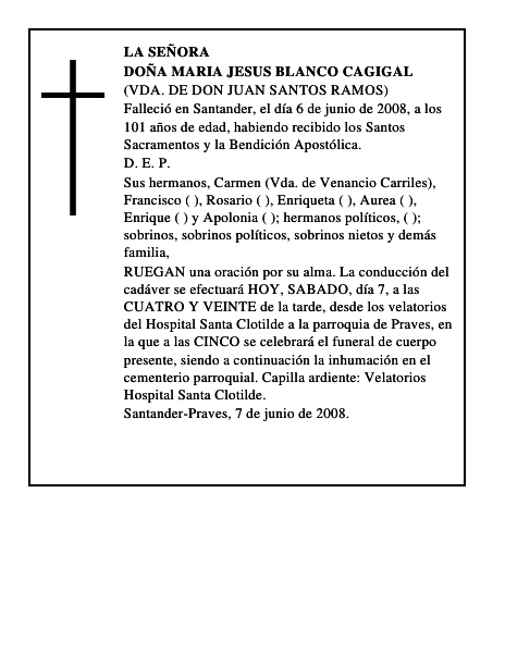 DOÑA MARIA JESUS BLANCO CAGIGAL
