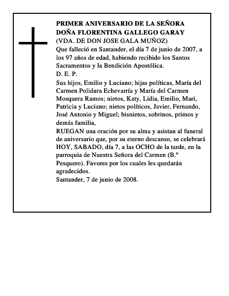 DOÑA FLORENTINA GALLEGO GARAY