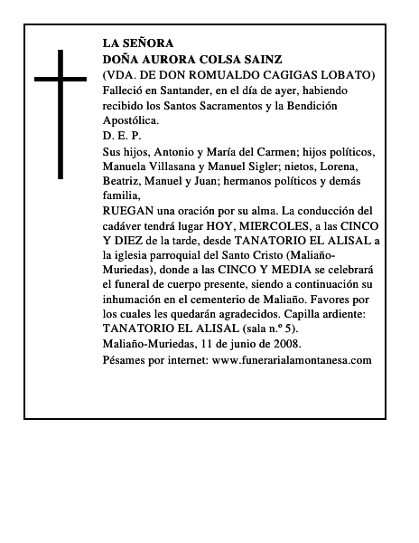 DOÑA AURORA COLSA SAINZ