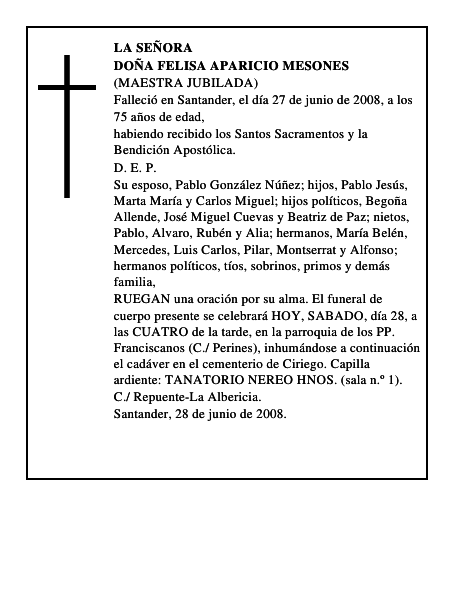 DOÑA FELISA APARICIO MESONES